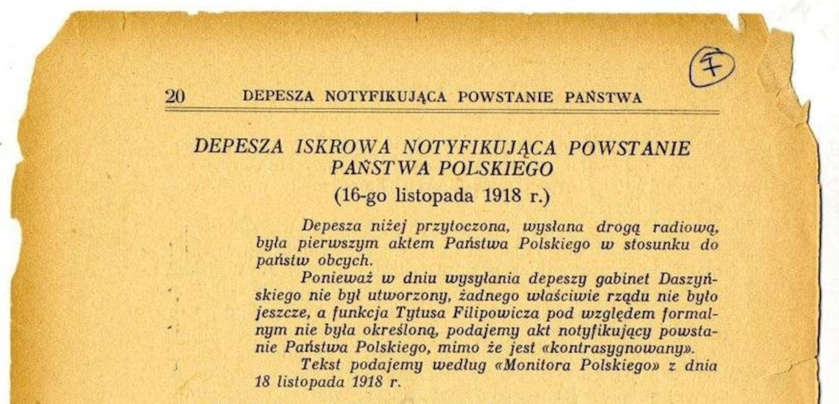 Depesza notyfikująca powstanie Państwa Polskiego