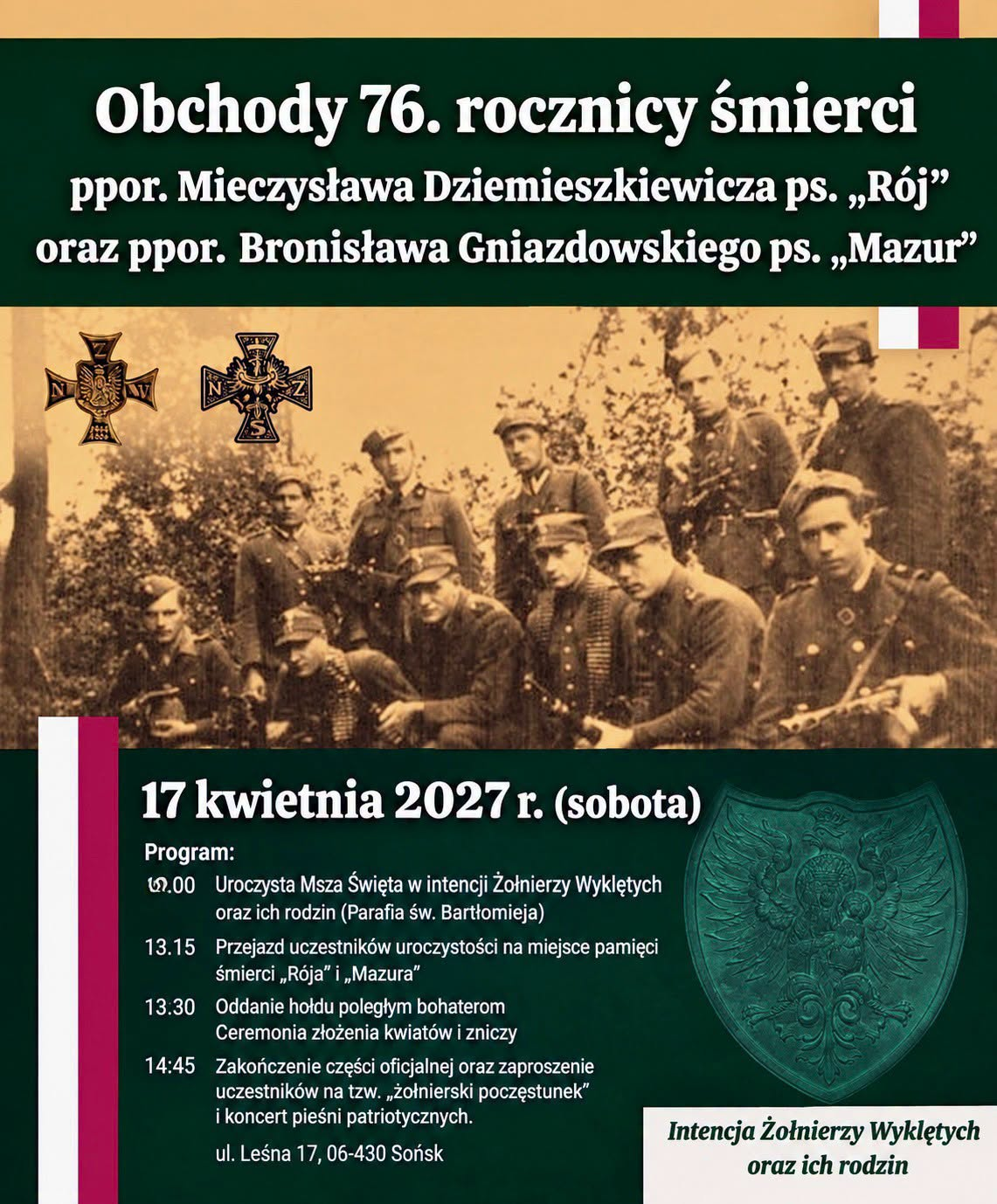 Obchody 76. rocznicy śmierci ppor. Mieczysława Dziemieszkiewicza ps. „Rój” i ppor. Bronisława Gniazdowskiego ps. „Mazur”