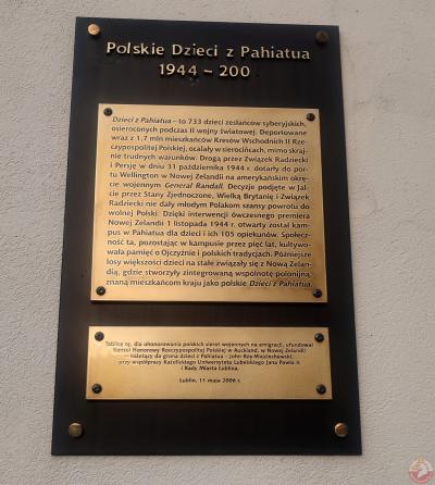 Tablica upamiętniająca Polskie Dzieci z Pahiatua - Lublin