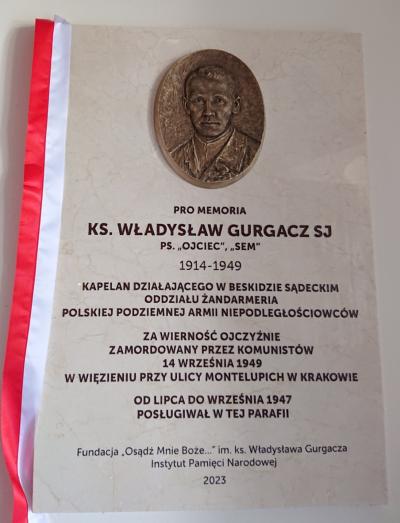 Tablica upamiętniająca ks. Władysława Gurgacza ps. „Sem” - Tęgoborze