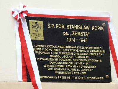 Tablica upamiętniająca Stanisława Kopika ps. „Zemsta” - Garwolin