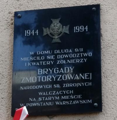 Tablica upamiętniająca dowództwo I Kwatery Brygady Zmotoryzowanej NSZ - Warszawa