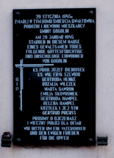 Tablica upamiętniająca mieszkańców ofiary II wojny światowej - Gogolin