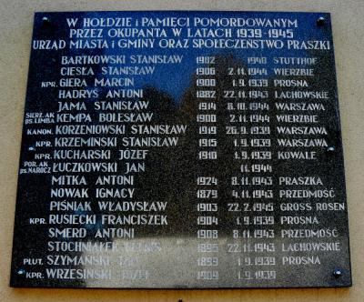 Tablica upamiętniająca mieszkańców ofiary II wojny światowej - Praszka