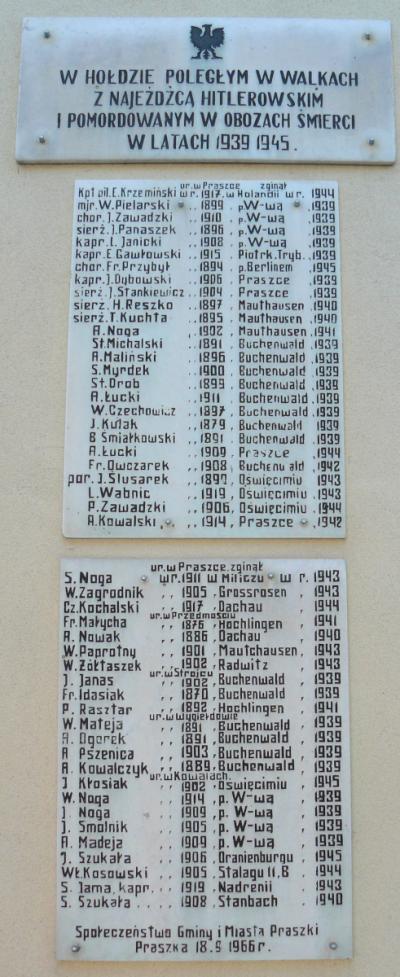 Tablica upamiętniająca poległych podczas II wojny światowej - Praszka
