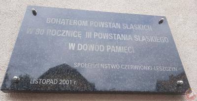 Tablica upamiętniająca bohaterów Powstań Śląskich - Czerwionka-Leszczyny