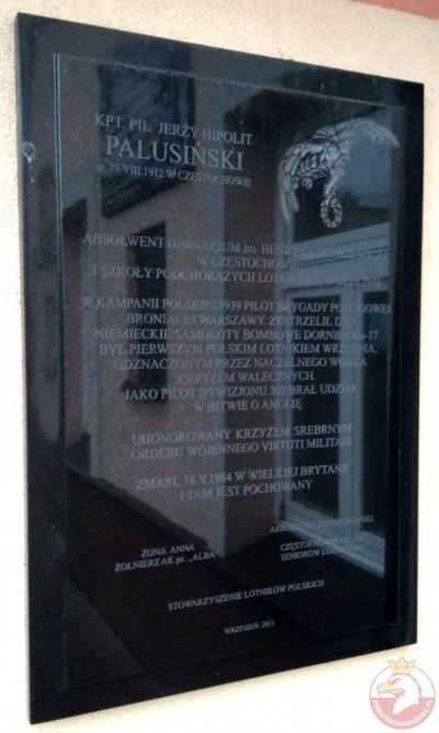 Tablica upamiętniająca kpt. pil. Jerzego Palusińskiego - Częstochowa