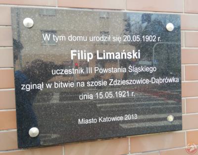 Tablica upamiętniająca Filipa Limańskiego - Katowice