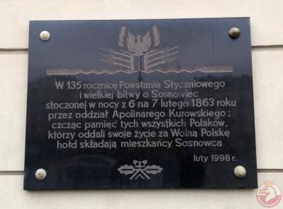 Tablica upamiętniająca 135 rocznicę wybuchu Powstania - Sosnowiec