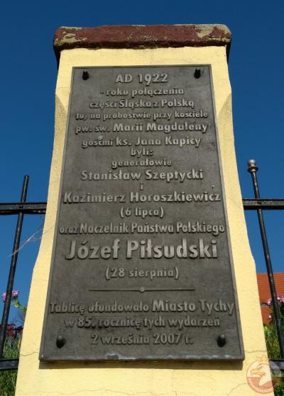 Tablica upamiętniająca wizytę Józefa Piłsudskiego - Tychy