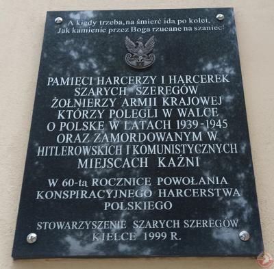 Tablica upamiętniająca członków Szarych Szeregów i Armii Krajowej - Kielce