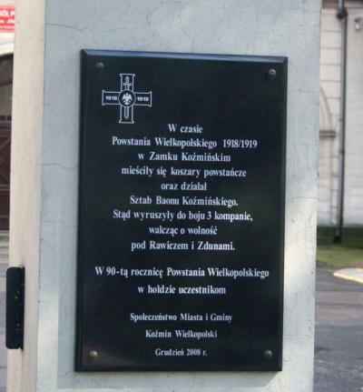 Tablica upamiętniająca siedzibę koszar powstańczych i sztabu batalionu koźmińskiego - Koźmin Wielkopolski