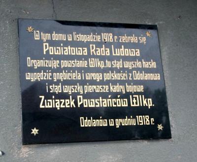 Tablica upamiętniająca Powiatową Radę Ludową i utworzenie Związku Powstańców Wielkopolskich - Odolanów